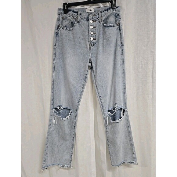Pistola Charlie High-Rise Straight Distressed Button Fly Jeans Light Wash Sz 26 - Picture 2 of 10